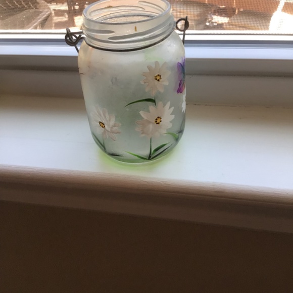 Hand painted Antique Mason Jar votive 4.5” h x 3.5” w - Picture 3 of 7